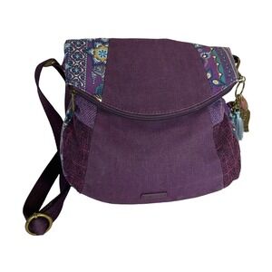 Sakroots Artist Circle Purple Canvas Foldover Crossbody Bag Print Tassel Charm